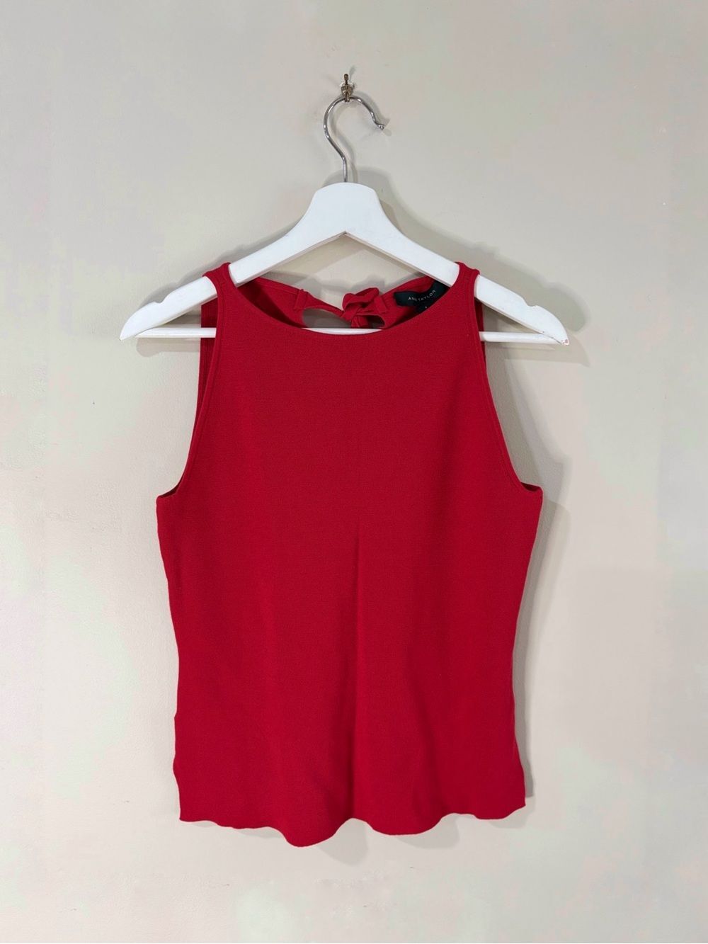 NWT Ann Taylor Women's S Sleeveless Knit Shell Top Red Tie Back Blouse Office